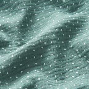 Musselin/Dobbelt-Crincle stof små prikker – reed/hvid | Reststykke 90cm, 