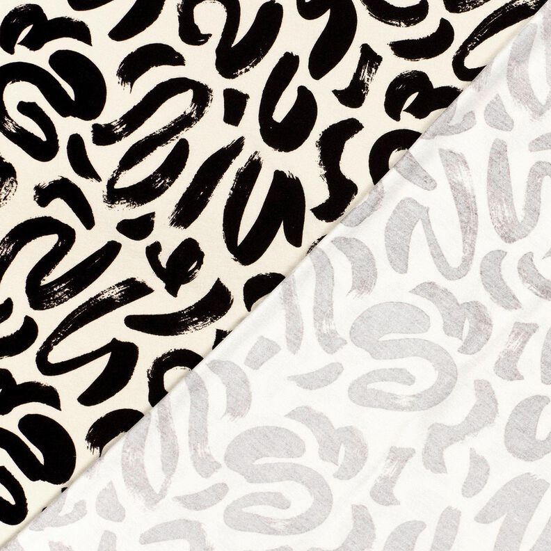 Viskosejersey Abstrakte penselstrøg – creme/sort,  image number 4