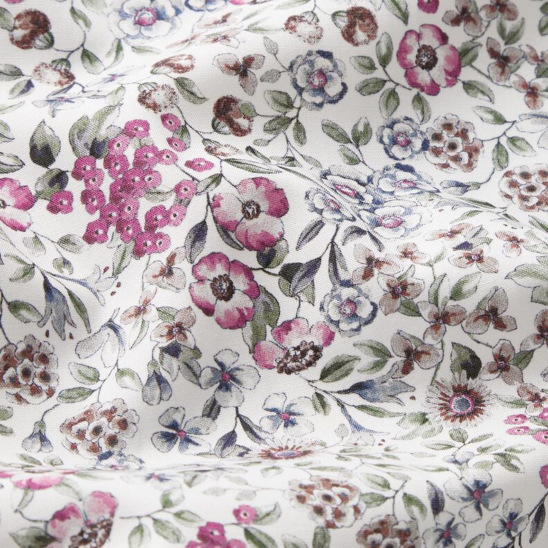 Bomuldspoplin blomsterhav Digitaltryk – hvid/purpur,  image number 2
