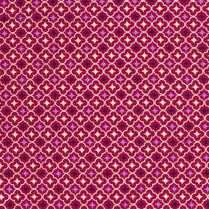 Bomuldsstof Poplin festlige kakler – bær/guld,  image number 1