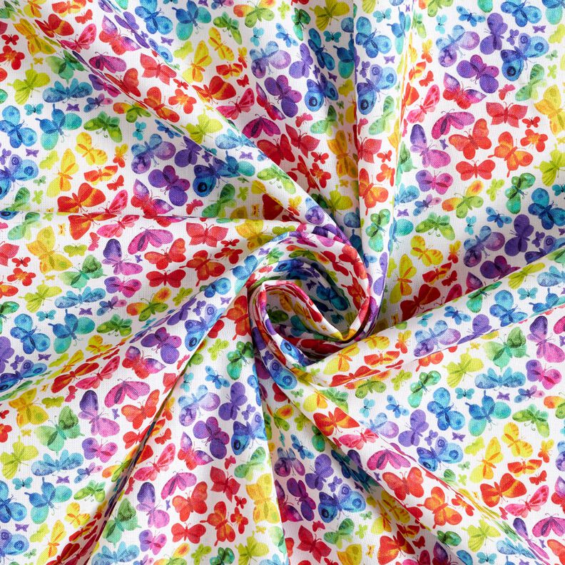 Bomuldspoplin regnbue-sommerfugle Digitaltryk – hvid/farverig,  image number 3