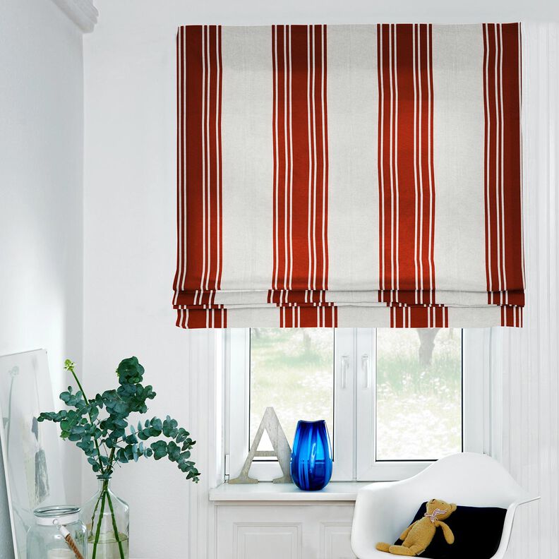 Dekorationsstof Panama blokstriber – karminrød/tågegrå | Reststykke 90cm,  image number 6