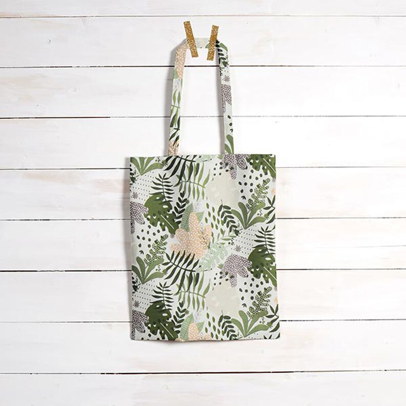 Bomuldsstof Cretonne abstrakte jungleplanter – hvid/grøn,  image number 7