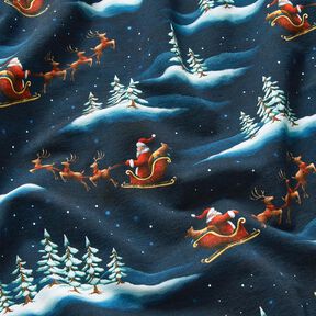 French Terry Sommersweat Julemanden kommer | Glitzerpüppi – natblå/chili, 