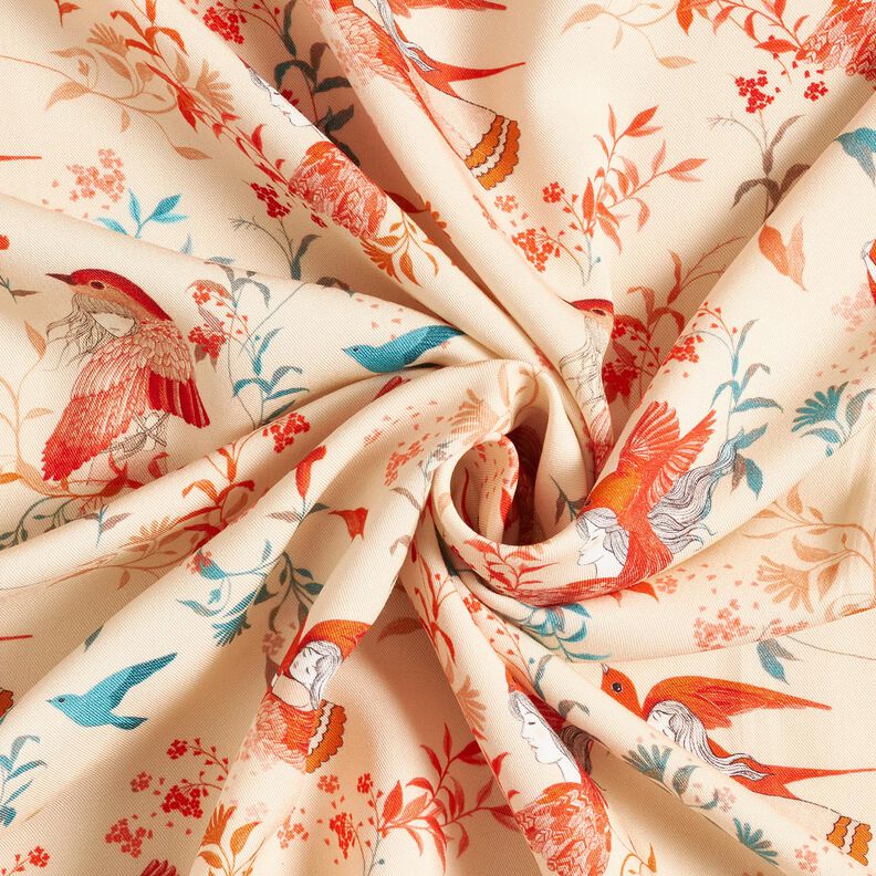 LENZING™ ECOVERO™ viskosestof med fugle og feer | Katia Fabrics – creme/ildrød,  image number 3