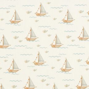 Bomuldsjersey Sejlbåde og fisk Digitaltryk – uldhvid, 