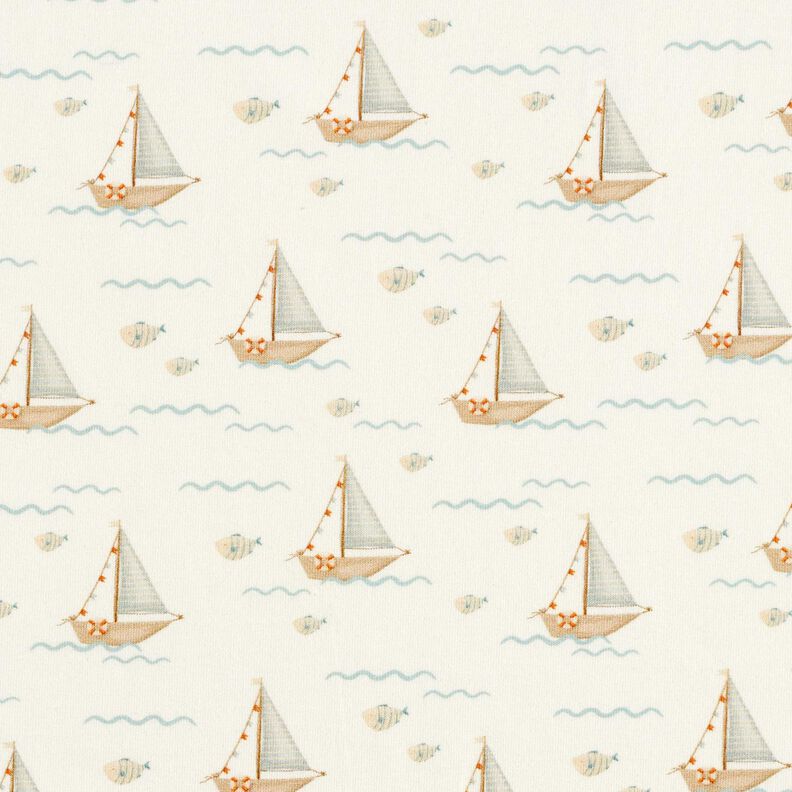 Bomuldsjersey Sejlbåde og fisk Digitaltryk – uldhvid,  image number 1