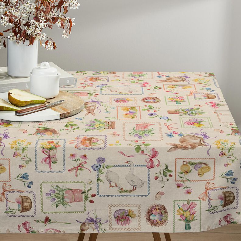 Dekorationsstof Halvpanama Påskecollage – natur/rosa,  image number 7