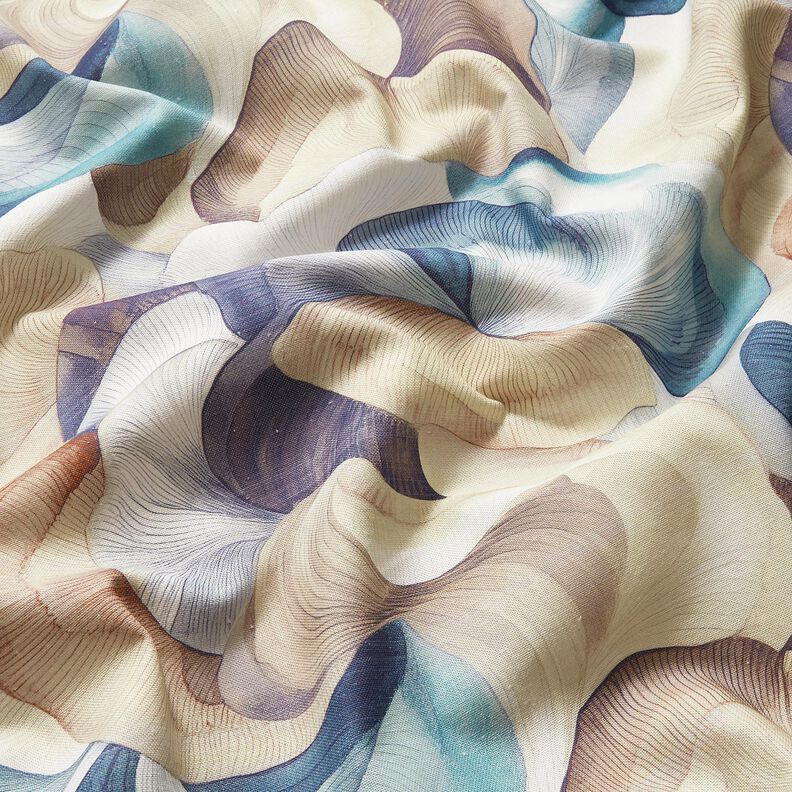 Dekorationsstof Halvpanama abstrakt plante – blå/kobberfarvet,  image number 2