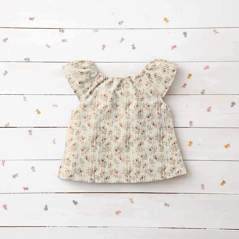 Musselin/Dobbelt-Crincle stof Små blomster – uldhvid,  image number 5