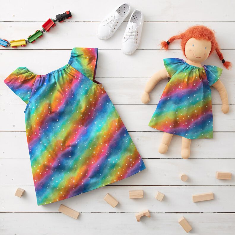 Bomuldspoplin regnbue stjernestøv Digitaltryk – kongeblå/farverig,  image number 6