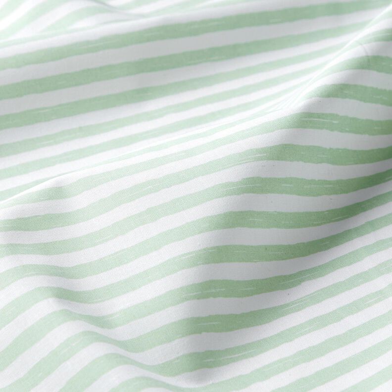 Bomuldsstof Cretonne afslappede striber – lys mint/hvid,  image number 2