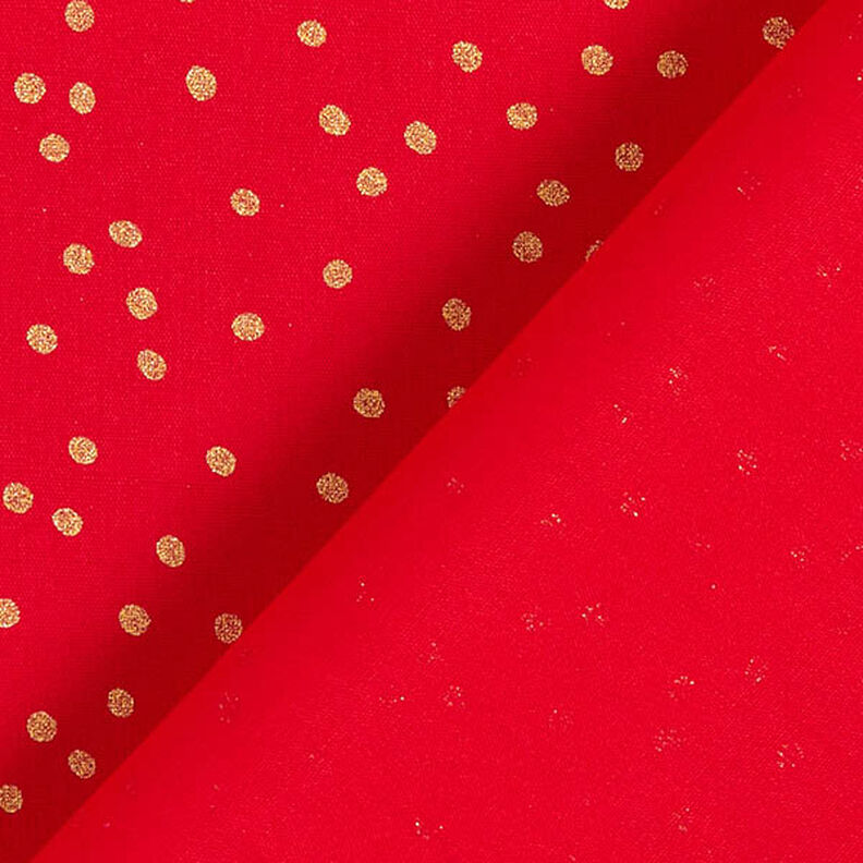 Bomuldsstof Poplin fine prikker – rød/guld,  image number 4