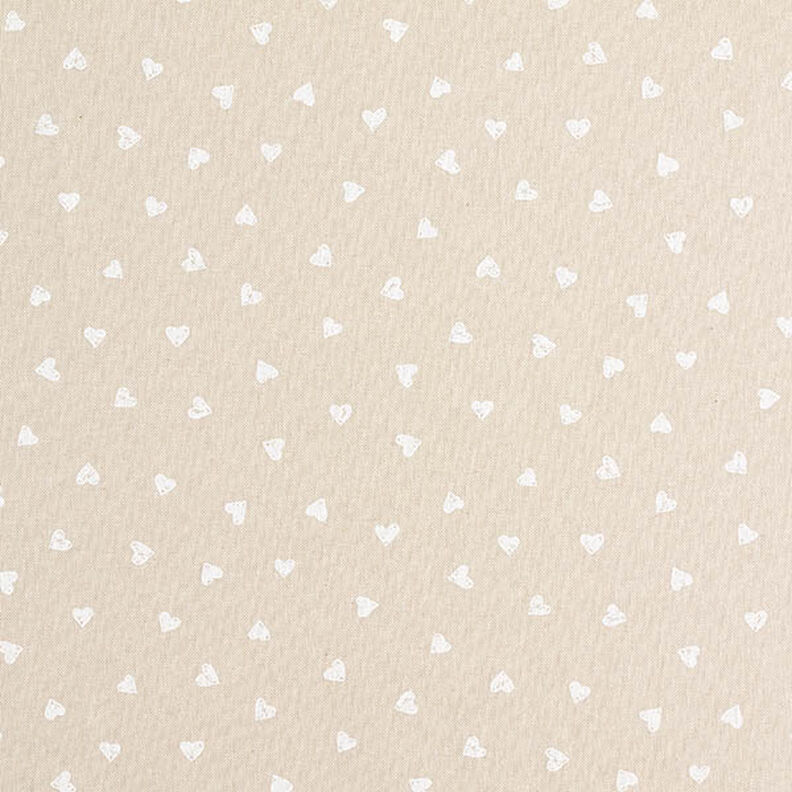 Dekorationsstof Halvpanama små hjerter – hvid/natur,  image number 1