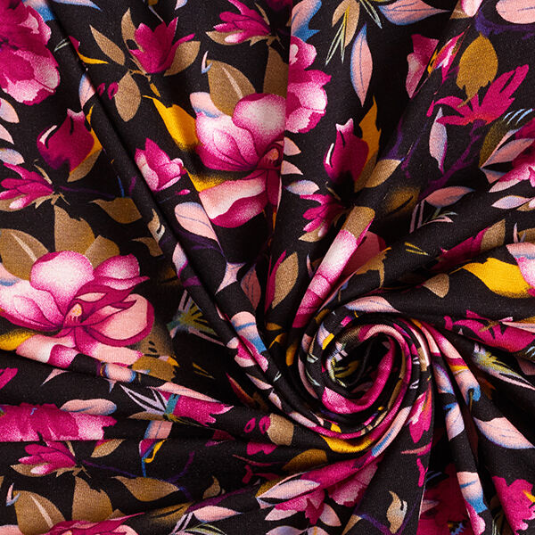 Viskosejersey vidunderlige blomster – sort/violet,  image number 3