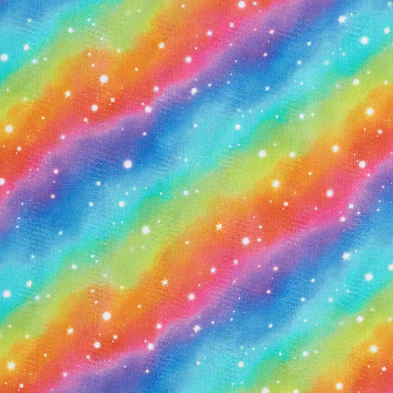 Bomuldspoplin regnbue stjernestøv Digitaltryk – kongeblå/farvemix,  image number 1