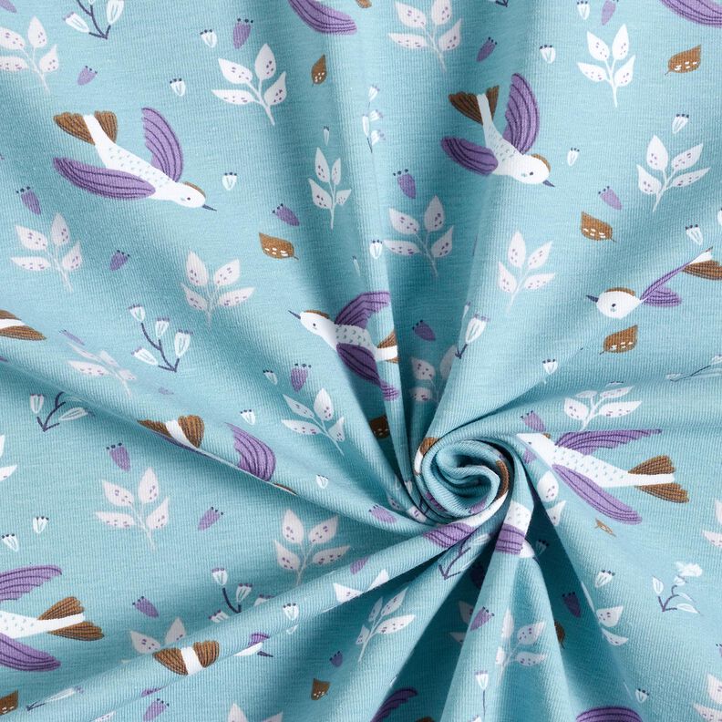 Bomuldsjersey Små fugle – dueblå,  image number 3