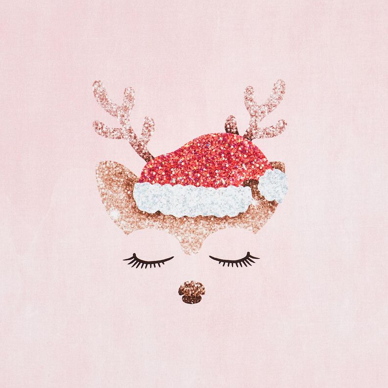 Bomuldsjersey Sovende glitterrådyr Panel | Glitzerpüppi – rosé/lys gammelrosa,  image number 7