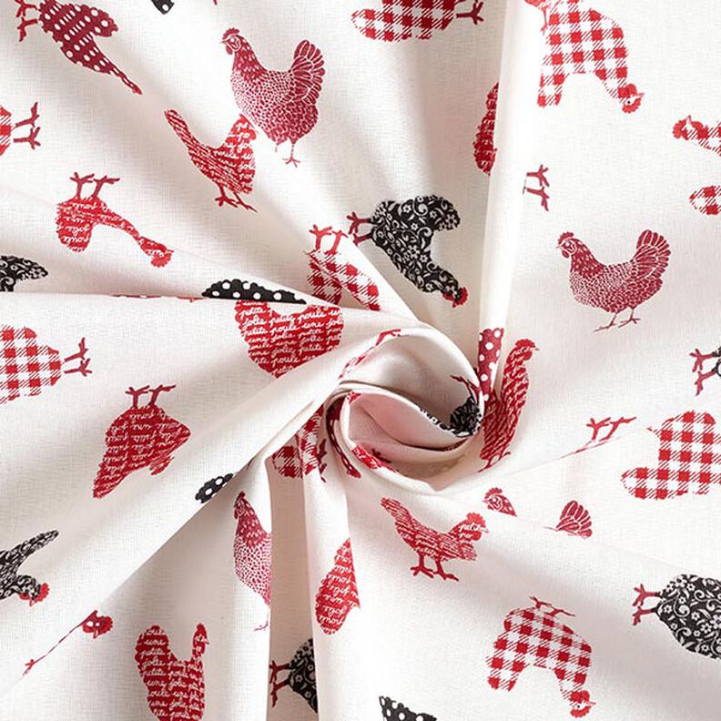 Bomuldsstof Cretonne Høns – uldhvid/chili,  image number 3