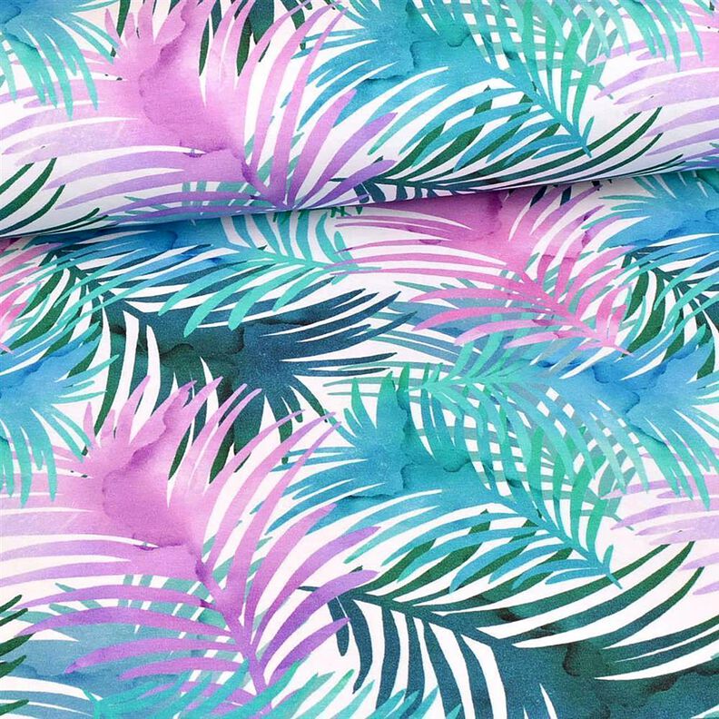 Bomuldsjersey Farverige palmeblade | Glitzerpüppi – hvid,  image number 2