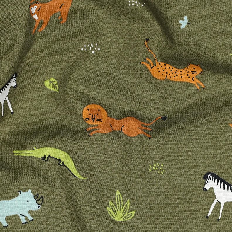 GOTS Bomuldspoplin steppedyr | Poppy Fabrics – mørk olivengrøn,  image number 2
