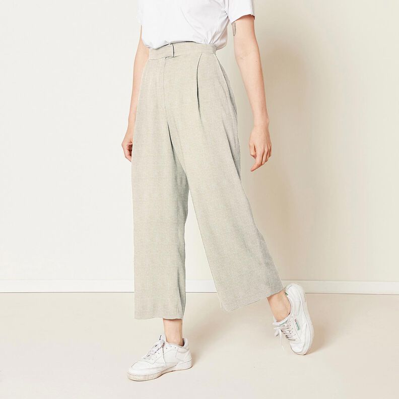 Hør-bomulds-miks smalle striber – mørkebeige/hvid,  image number 6