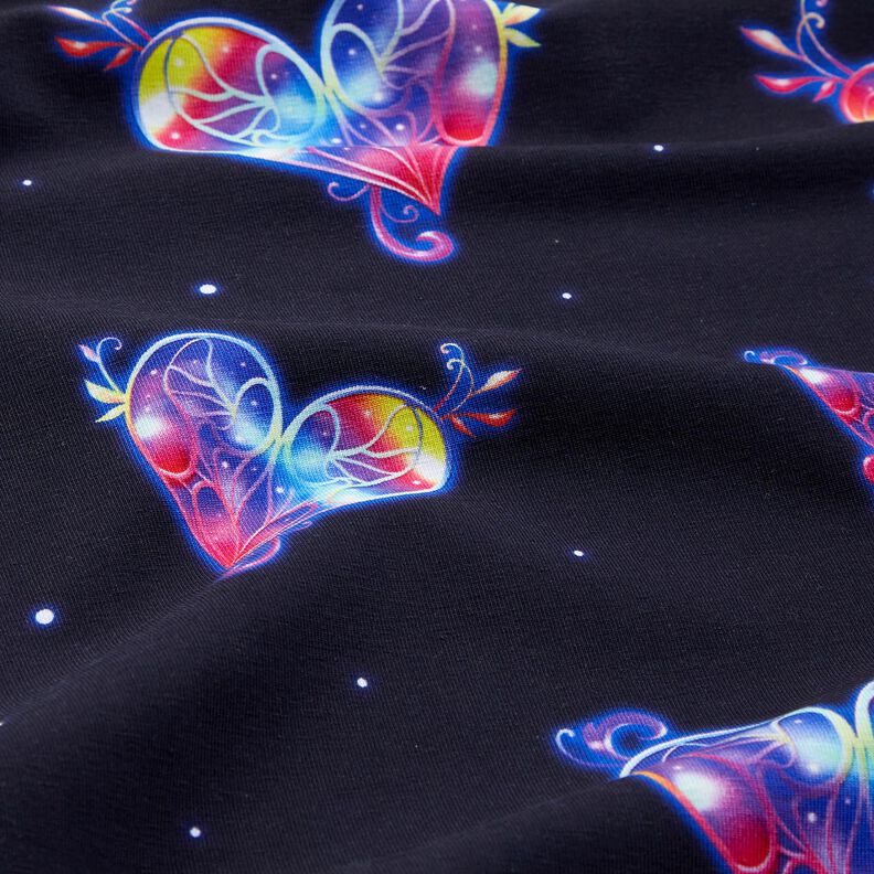 Bomuldsjersey farverige hjerter | Glitzerpüppi  – natblå/hindbær,  image number 2