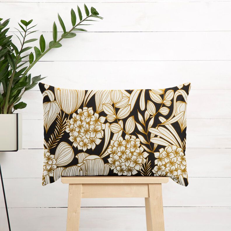 Bomuldssatin Tropiske blomster – sort,  image number 5