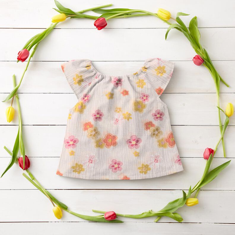 Musselin/Dobbelt-Crincle stof store blomster Digitaltryk – rosé,  image number 6