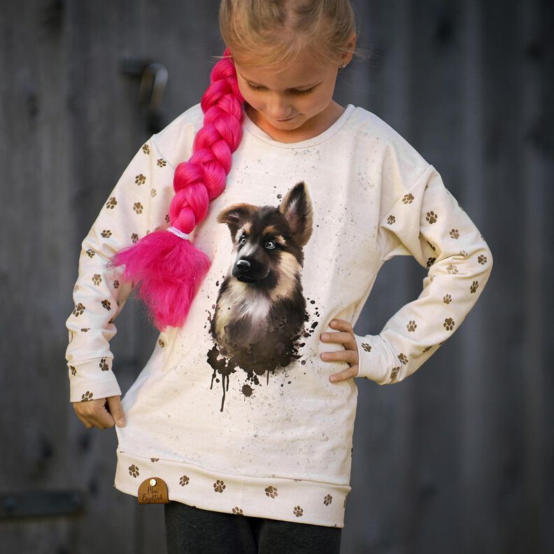 French Terry Sommersweat schæferhund Panel | Glitzerpüppi – lysebeige,  image number 8
