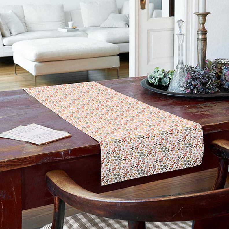 Bomuldsstof Cretonne fine blomster – orange/hvid,  image number 8