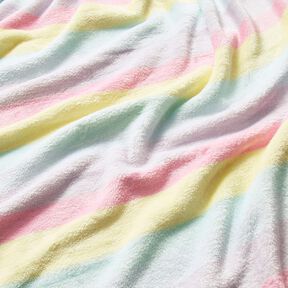 Hyggefleece Pastel regnbuestriber – lysegul/rosa, 