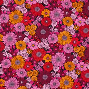 Viskosestof Sommerblomster – ildrød/sort, 