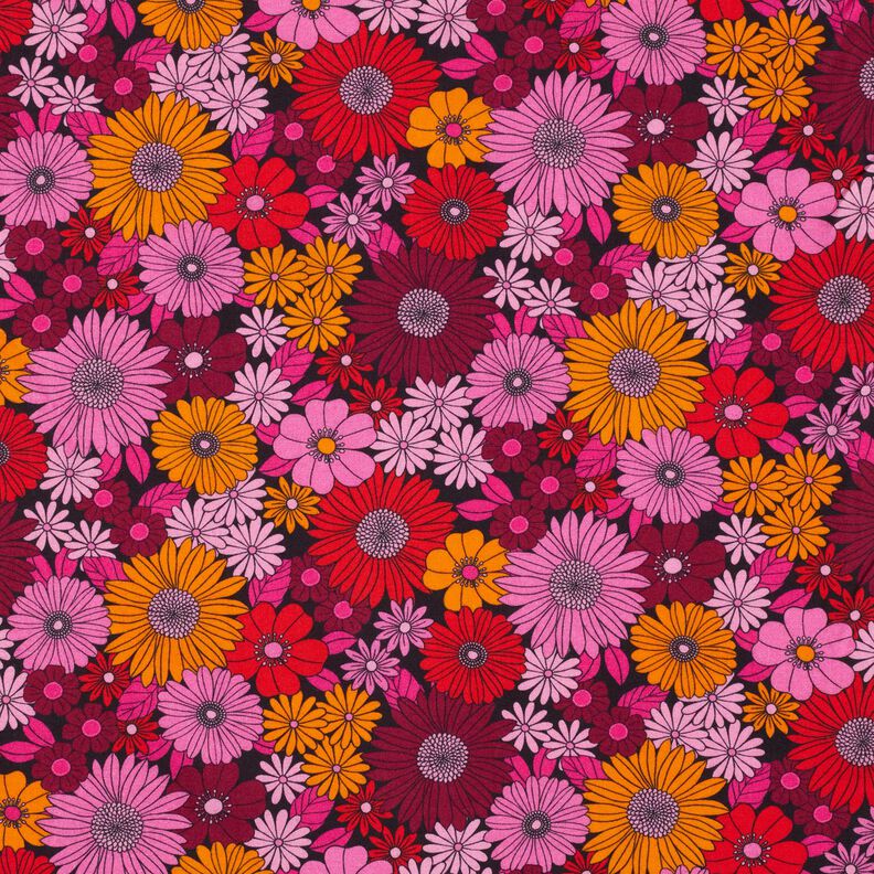 Viskosestof Sommerblomster – ildrød/sort,  image number 1