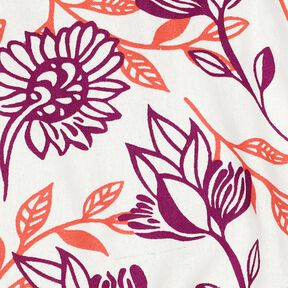 Viskose-hør-miks Blomster| Poppy Fabrics – elfenben/drue, 