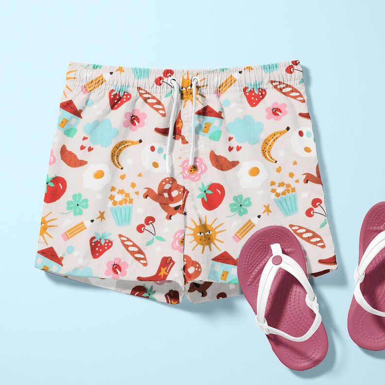 Bomuldspoplin Farverigt virvar– tågegrå,  image number 5