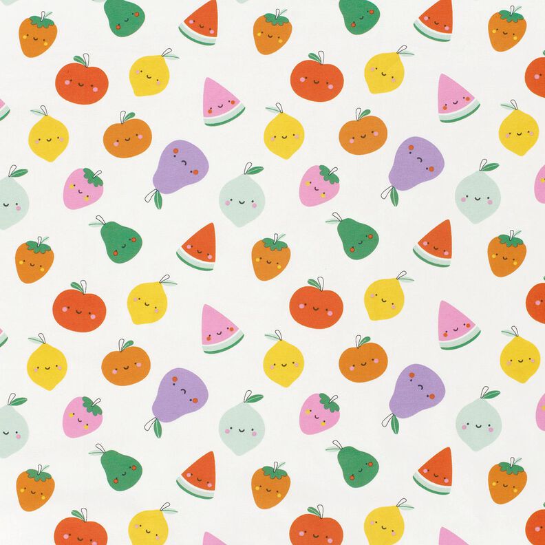 Bomuldsjersey glad frugt – uldhvid/ferskenorange,  image number 1