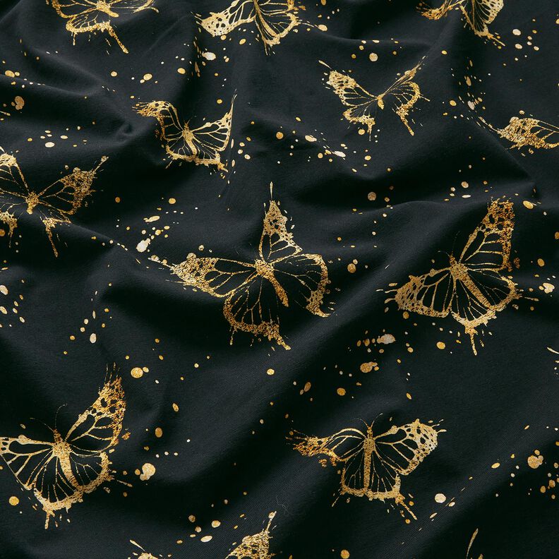 Bomuldsjersey gyldne sommerfugle | Glitzerpüppi – sort,  image number 2