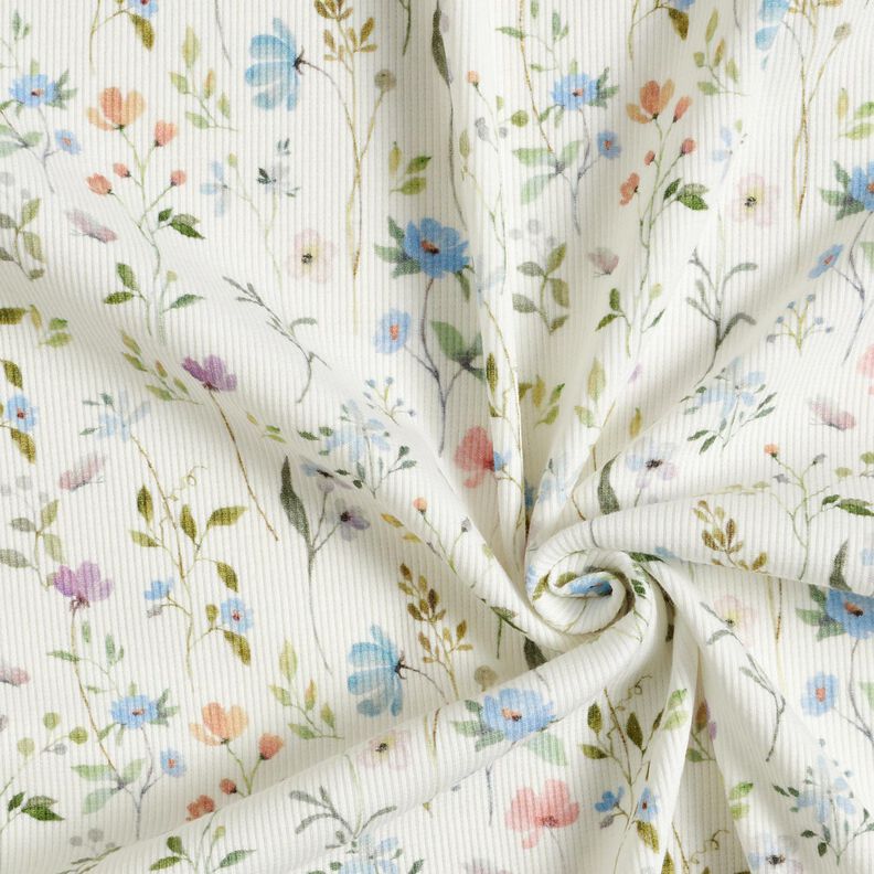 Rib-jersey akvarel blomstereng – elfenben,  image number 3