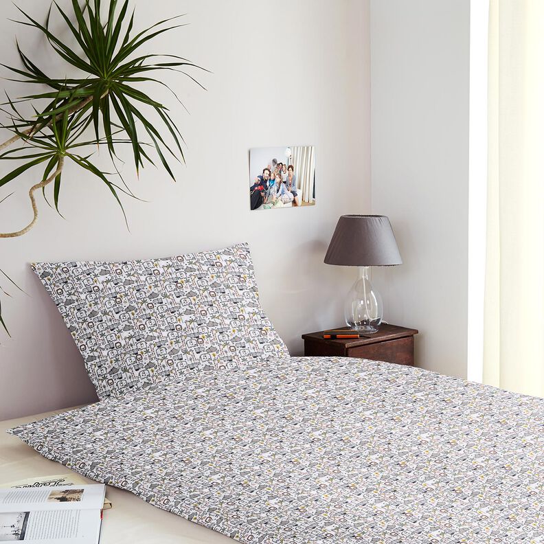 Bomuldsstof Cretonne små vilde dyr – sølvgrå,  image number 5