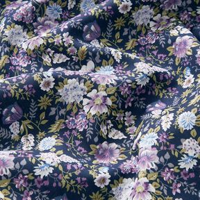 Bomuldspoplin romantisk blomstereng – marineblå/lavendel, 