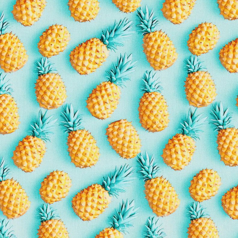 Bomuldsstof Poplin ananas – aquablå/gul,  image number 1