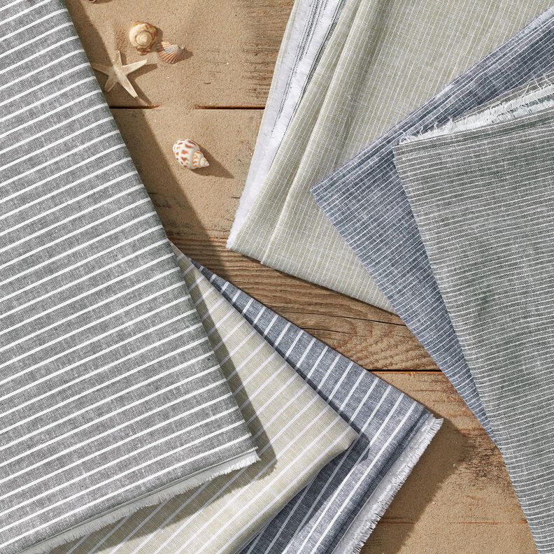 Hør-bomulds-miks smalle striber – mørkebeige/hvid,  image number 5