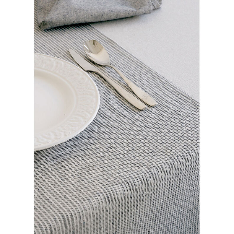 Dekorationsstof Halvpanama subtile striber – natur/natblå,  image number 6