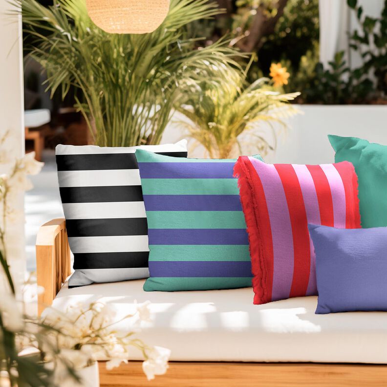 Dekorationsstof Canvas glade striber – sort/hvid,  image number 5