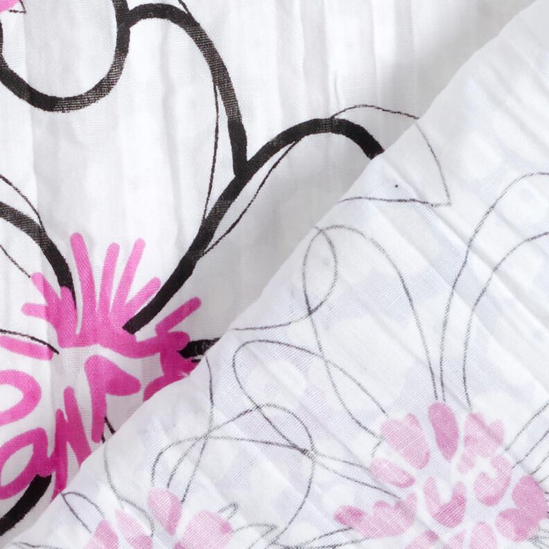 krinkel-voile blomster og leomønster – hvid/sort,  image number 4