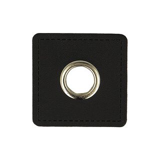 Applikation Kunstlæder-patch med øsken [ 4 Styk / Ø 10 mm ] – sort, 