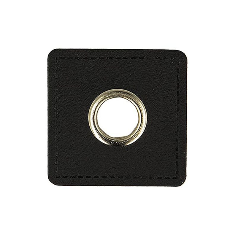 Applikation Kunstlæder-patch med øsken [ 4 Styk / Ø 10 mm ] – sort,  image number 1