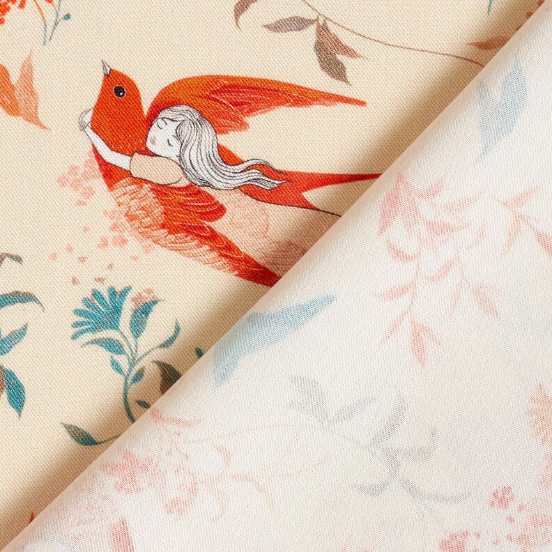 LENZING™ ECOVERO™ viskosestof med fugle og feer | Katia Fabrics – creme/ildrød,  image number 4