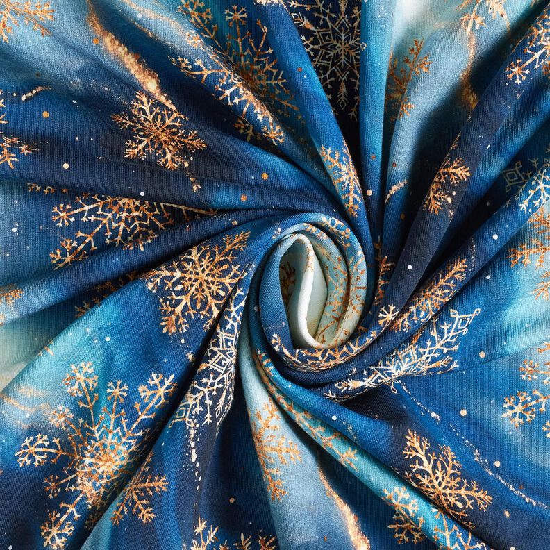 French Terry Sommersweat Snefnug Mælkevejen | Glitzerpüppi – indigo/gammelguld,  image number 3